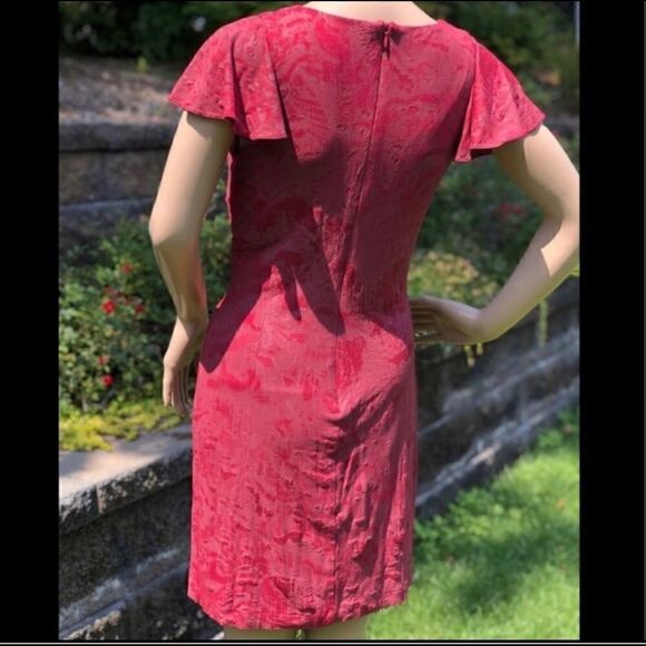 ANDREW MARC RED TEXTURED PATTERN FITTED DRESS 6 - Picture 3 of 5